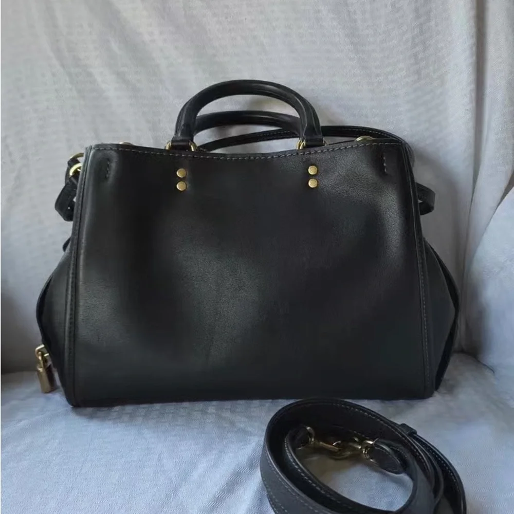 Coach Black Leather Satchel with Gold Hardware and Detachable Strap - Picture 4 of 7